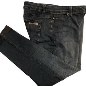 Michael Kors Skinny Jeans Raw Folded Hem Stretch Dark Wash Size 4 Indie Sleaze